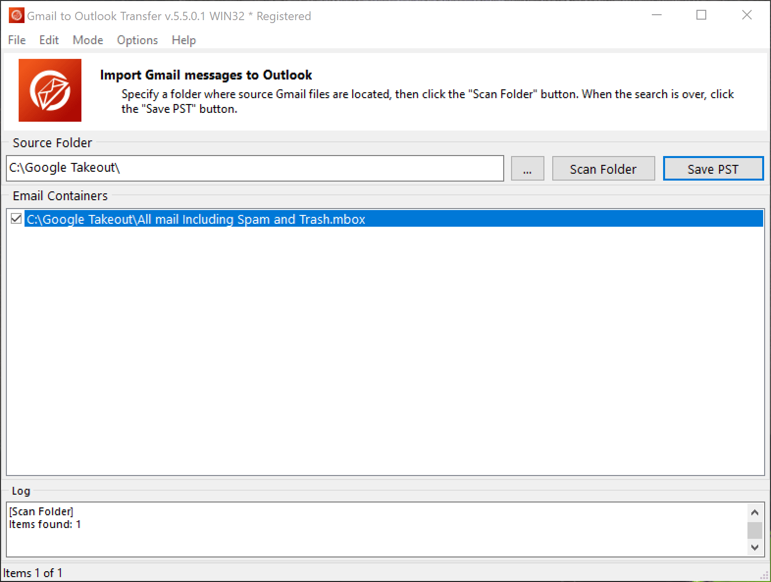 Gmail to Outlook Transfer - Scan Folder