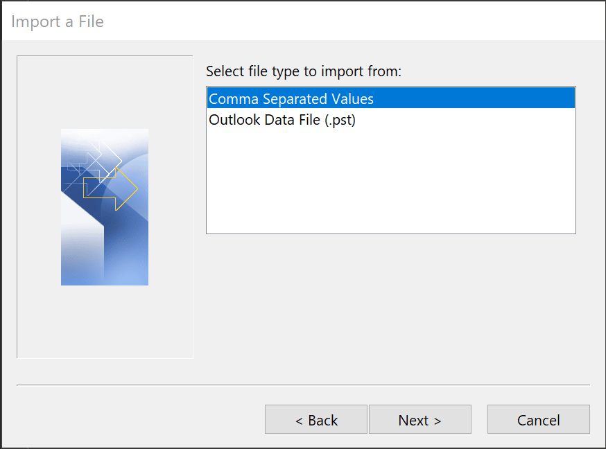 Import contacts from comma separated values file