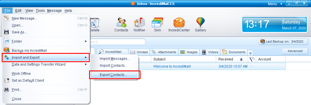 IncrediMail Kontakte Export