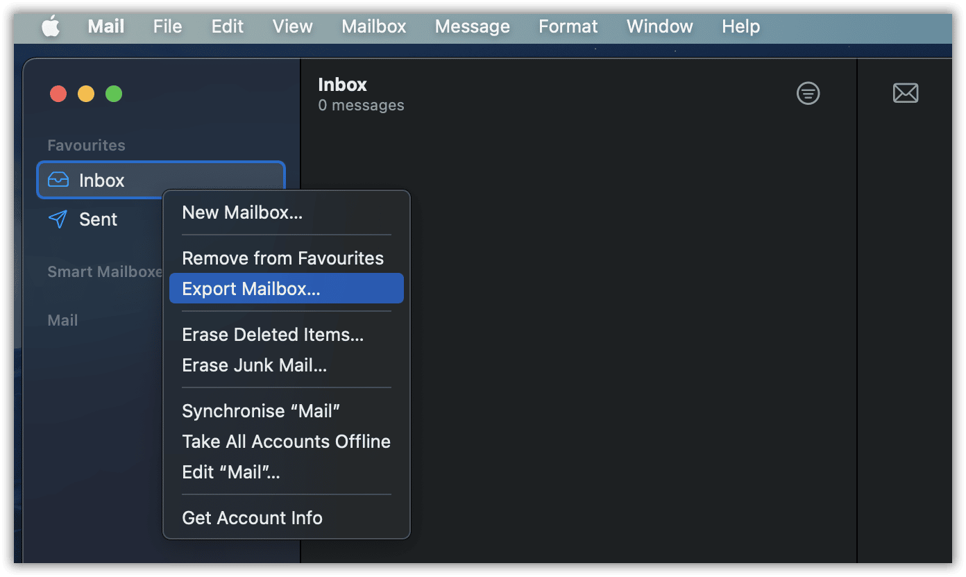 Mac Mail - exportação de caixa de correio