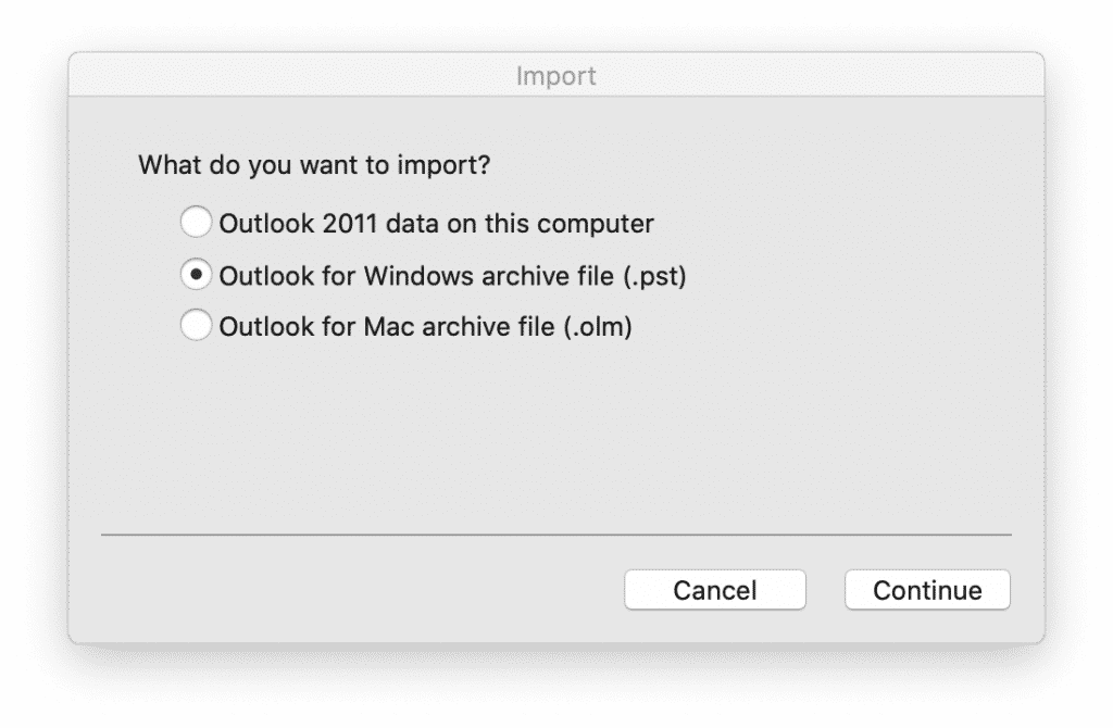 Outlook pour Mac OS - Fichier PST