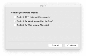 Outlook pour Mac OS - Fichier PST