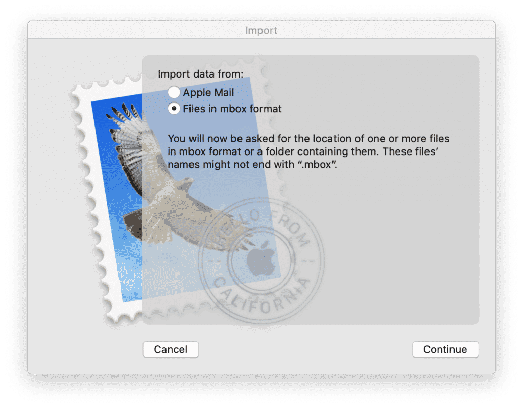 Mac Mail select mailbox format to import