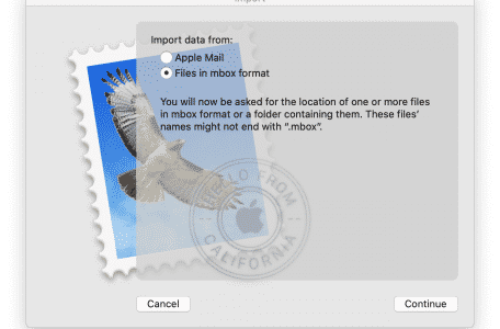 Mac Mail valitse tuotava postilaatikon muoto