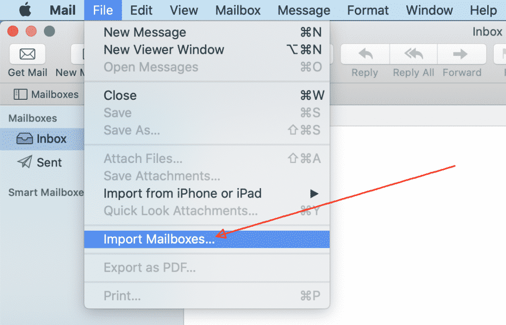 Mac Mail menu Import Mailboxes