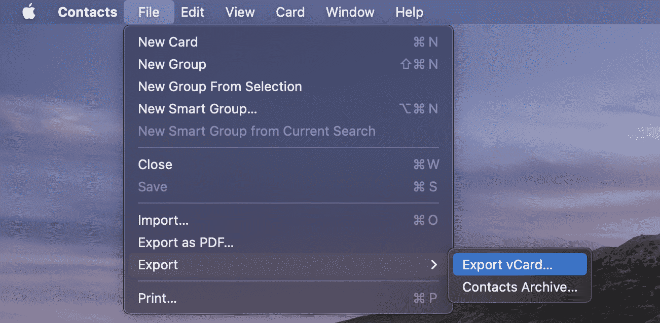 Exportar contatos do macOS para vCard