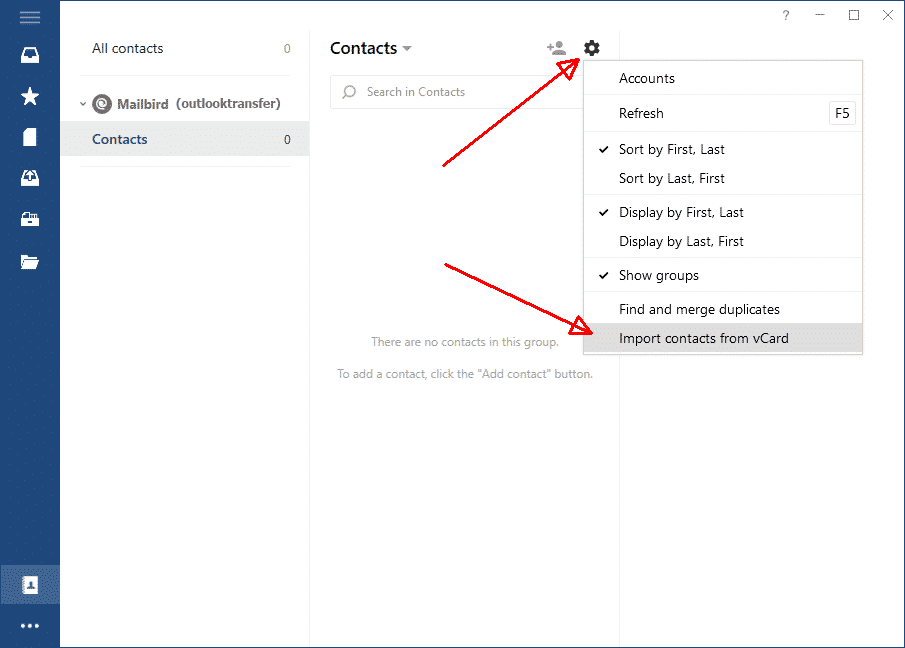 Import vCard contacts to Mailbird