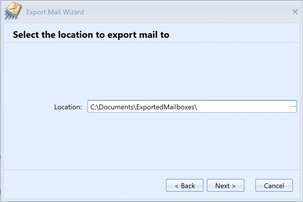 MailCOPA sélectionne l'emplacement pour enregistrer les boîtes aux lettres