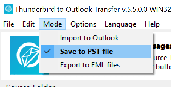 Mode - Save to PST file