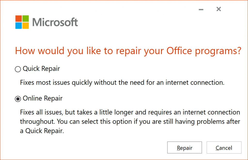 Office online repair