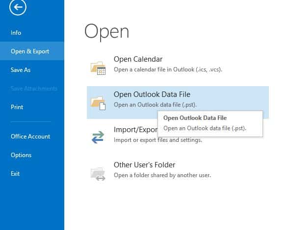 Open PST in Outlook
