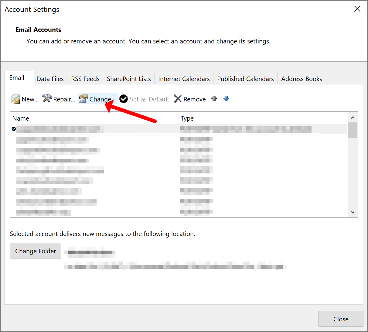 Changing Outlook account