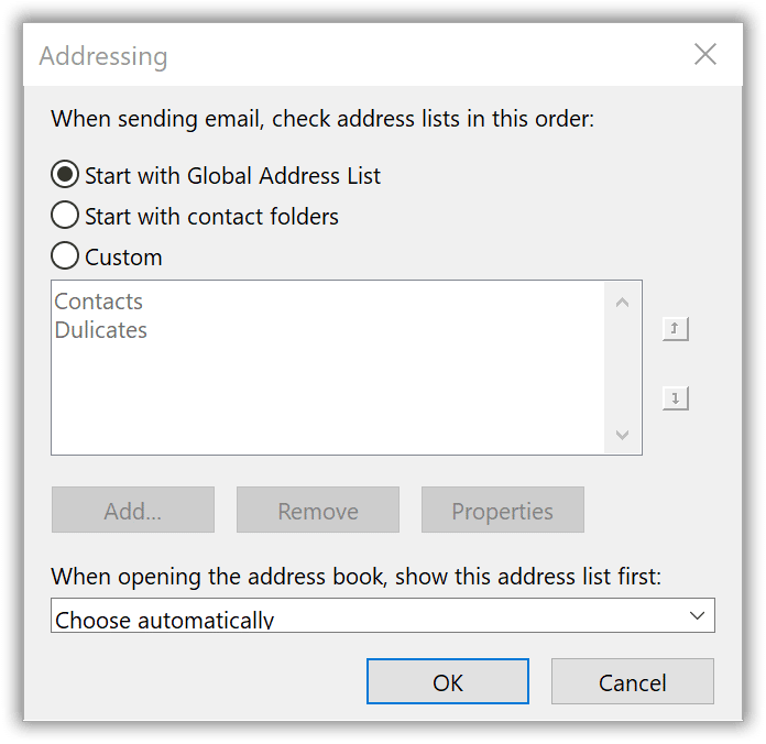 Address Book options set