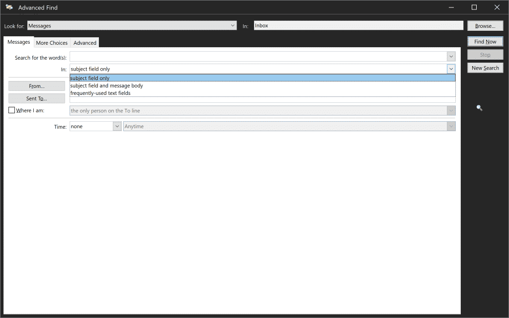 بحث متقدم في Outlook