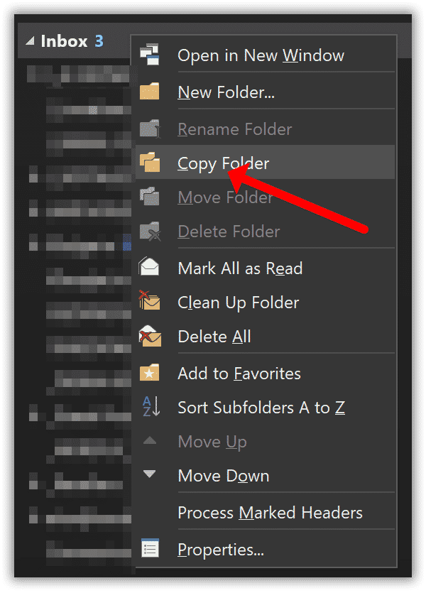 Outlook copy folder