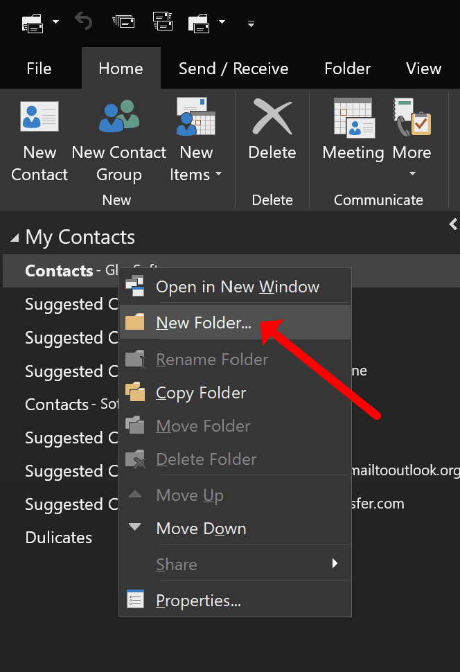 Create new contacts folder