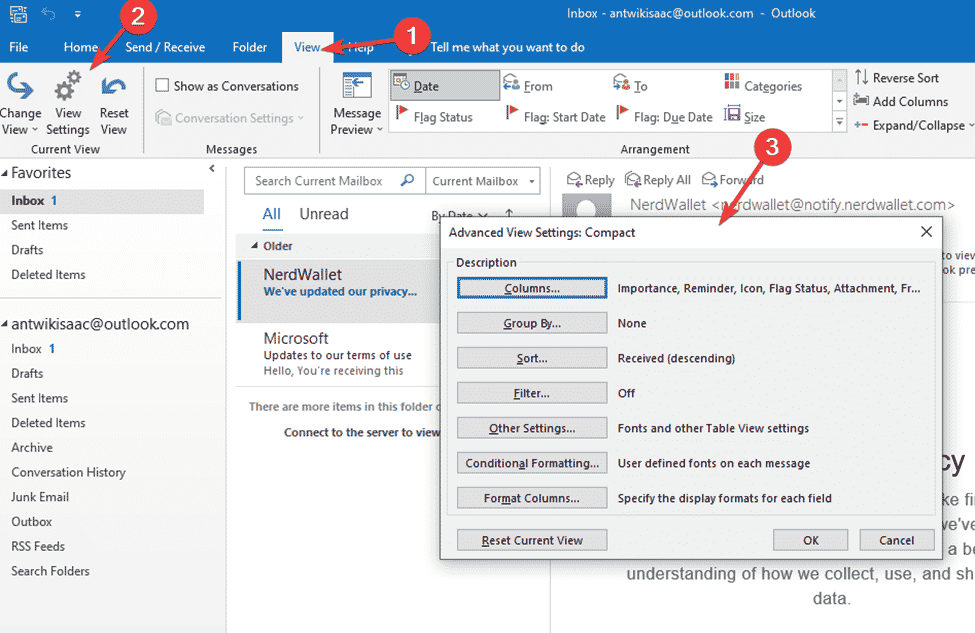 Personalizzazione di Outlook