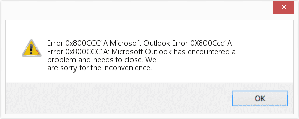 Outlook error 0x800ccc1a