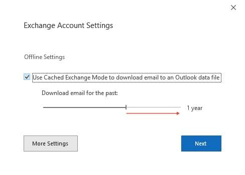 Outlook account settings for Exchange