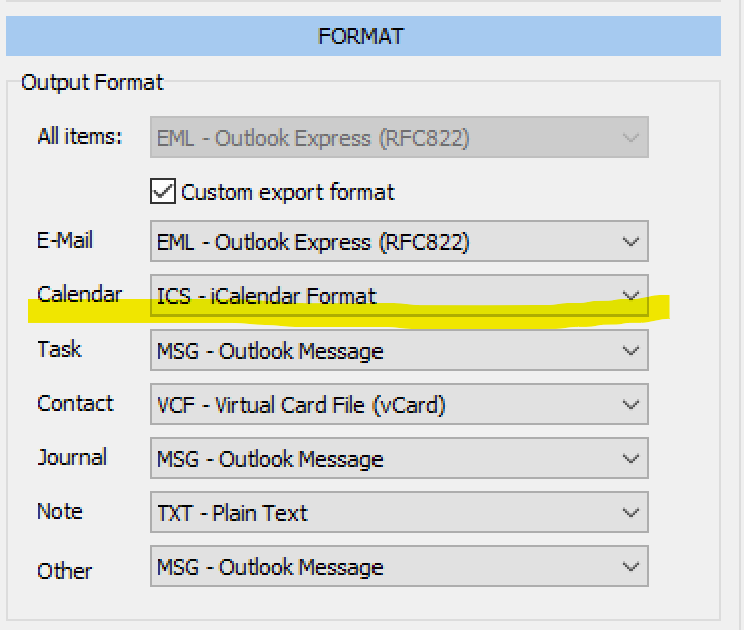 Exporting outlook calendar to ICS