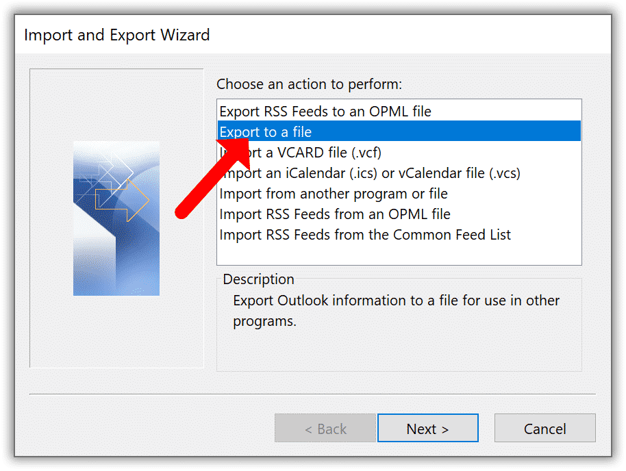 Exportation Outlook vers un fichier