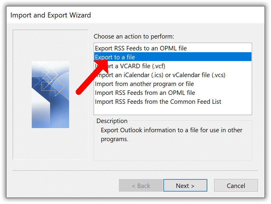 Outlook export to a file