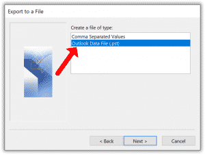 Export to Outlook data file