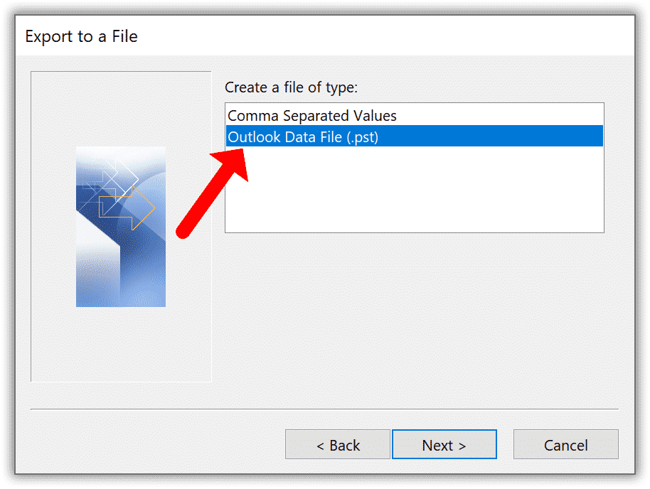 Export to Outlook data file