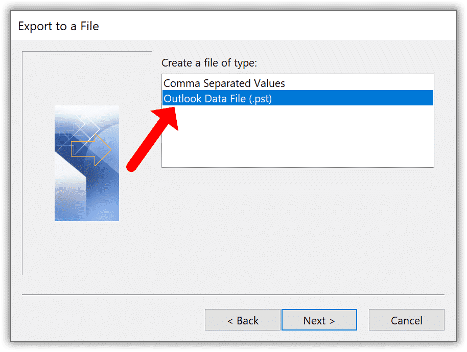 Exportar para arquivo de dados do Outlook