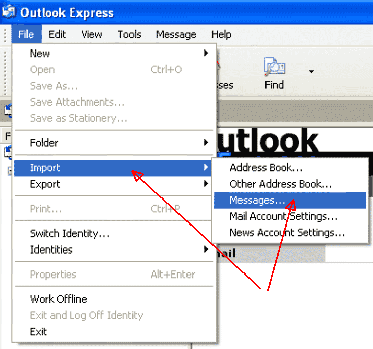 Outlook Express import messages