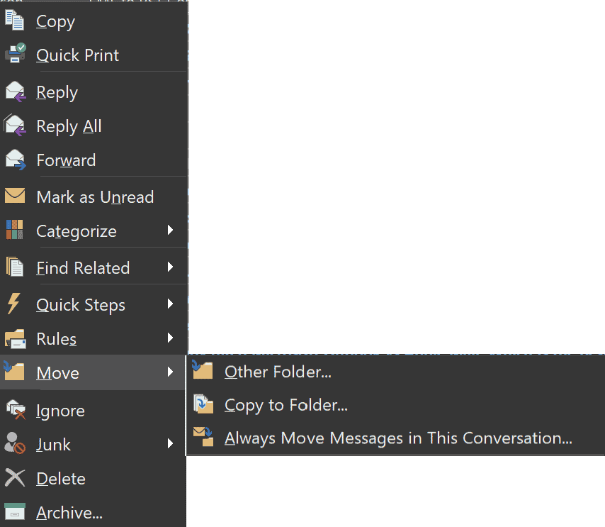 Outlook - move email to another folder