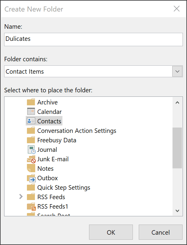 Outlook-mappe til at indsamle kontaktduplikater