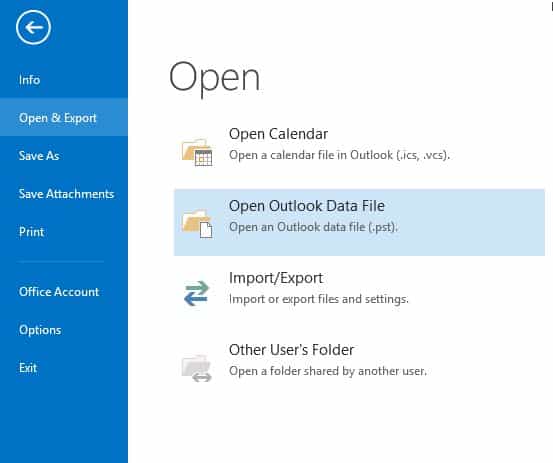Open PST file in Outlook