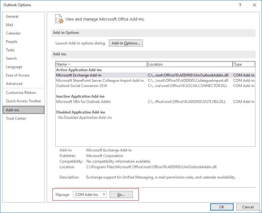 Options Outlook ADDNS