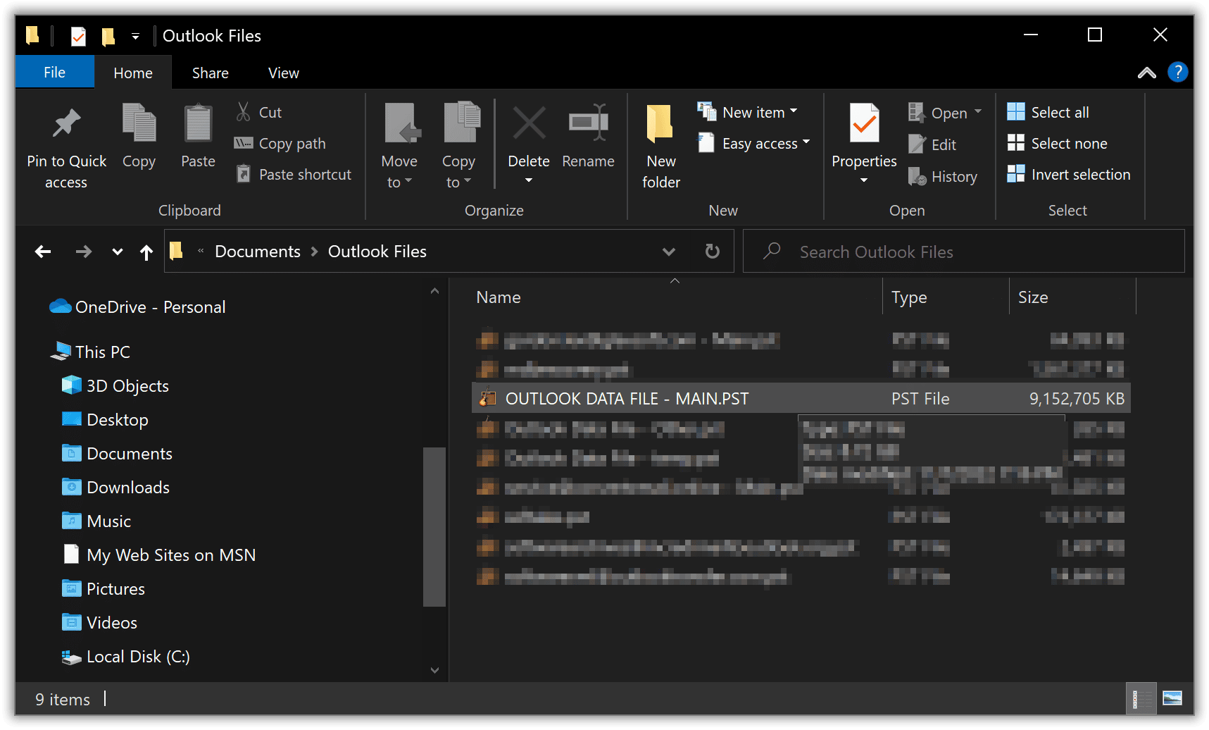 Outlook PST ファイルの場所