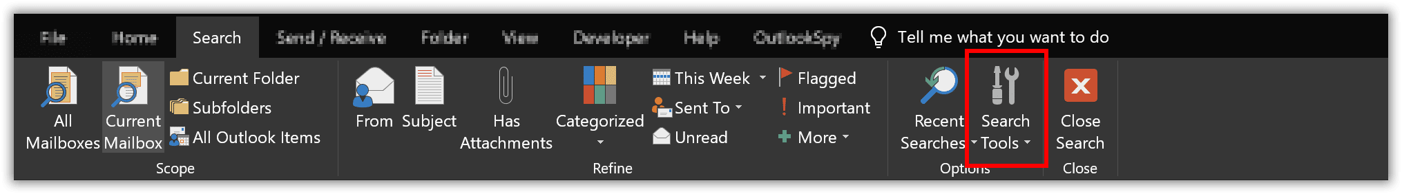 Outlook ribbon - Search Tools