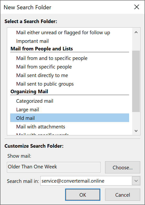 Search folder to find old emails in outlook