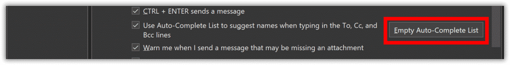 Outlook delete autocomplete list