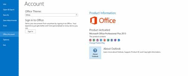 informazioni sulla versione di Outlook