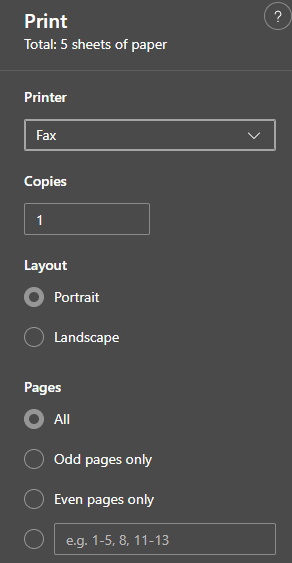 Outlook paper settings