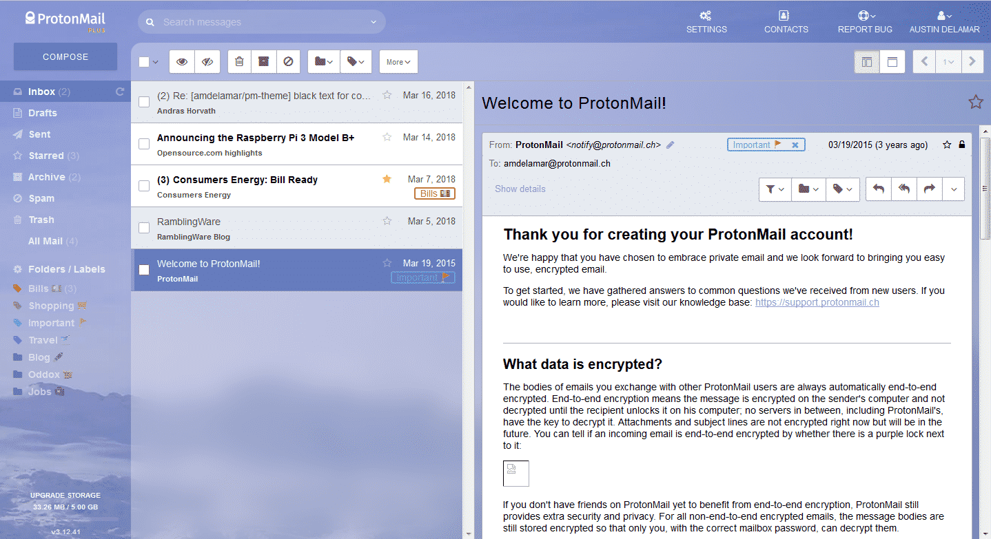 Personalización de Proton Mail