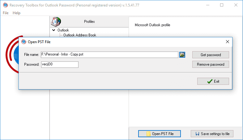 RT for Outlook Password - Step 1