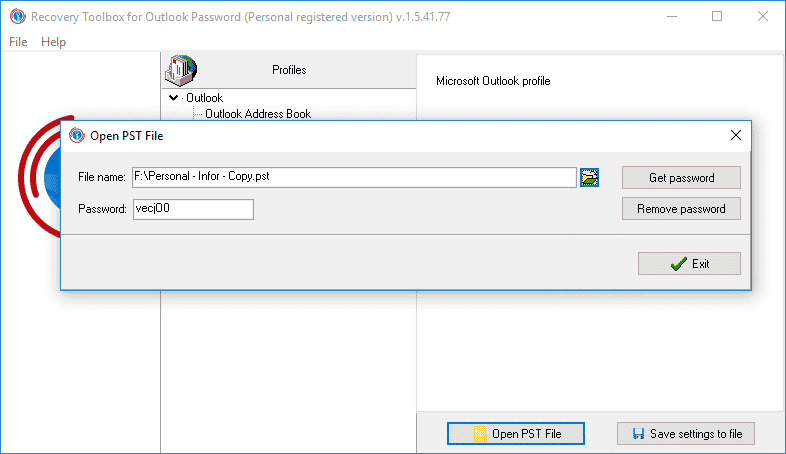 RT para la contraseña de Outlook - Paso 1