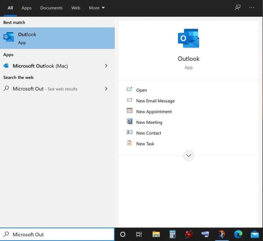 Search Outlook application in Windows