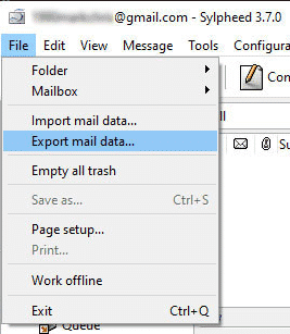 Eksporter e-postdata fra Sylpheed