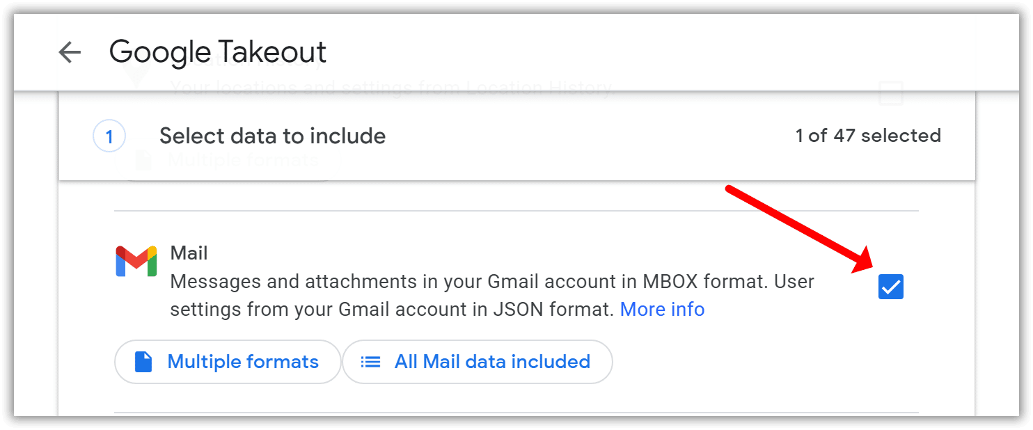 Takeout mail export option