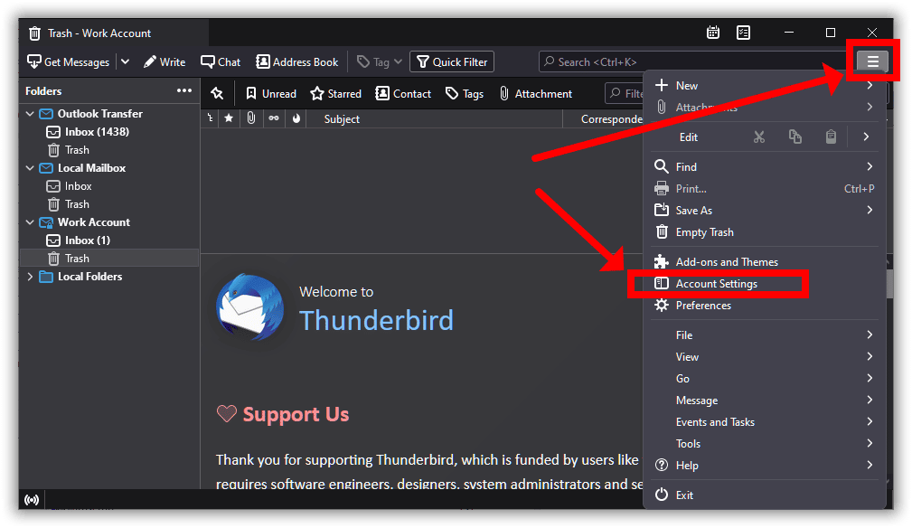 إعدادات حساب Thunderbird