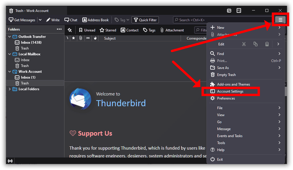 Paramètres du compte Thunderbird