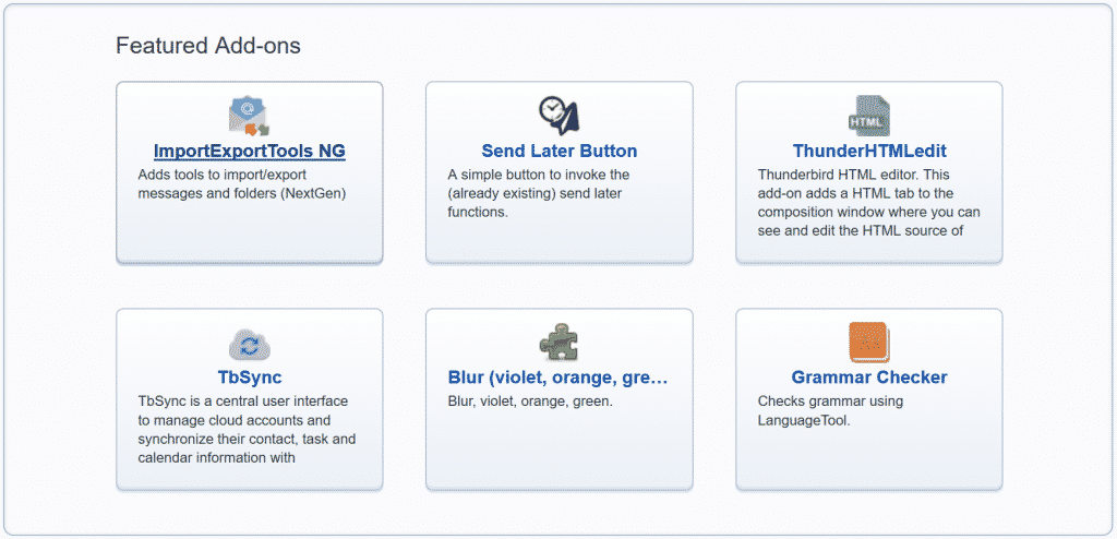 Complementos para o Thunderbird