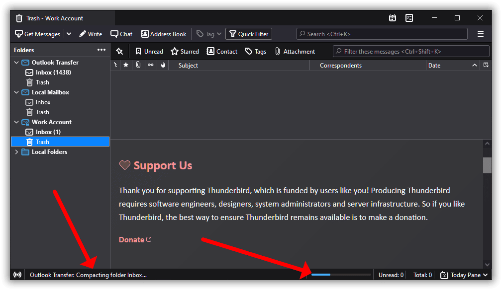 Thunderbird - Progresso da compactação